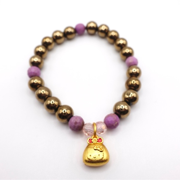 Hello Kitty - Pyrite Bracelet - 24K Gold Vermeil Charm - Picture 3 of 4